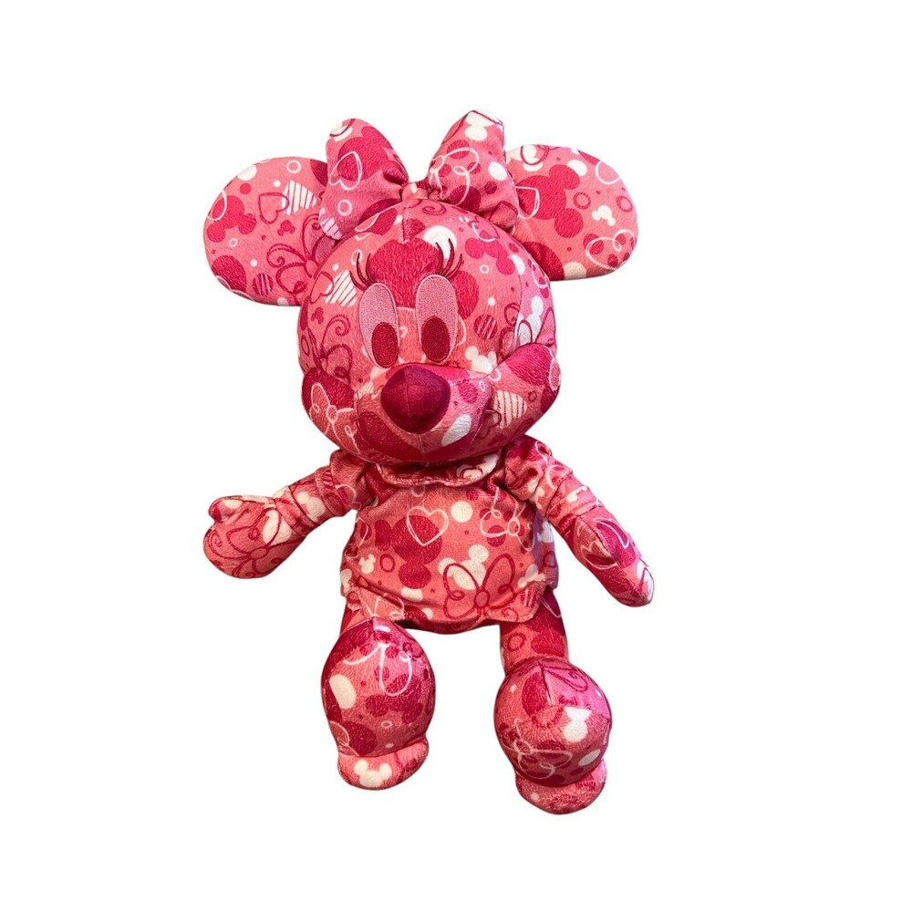 Disney Parks Authentic Valentine Minnie Heart Print Bendable Plush